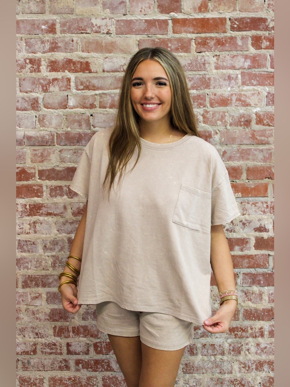 Zenana Ash Mocha French Terry Acid Washed Relaxed Top & Short Set
